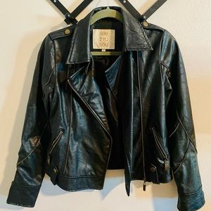 Black Faux Leather Jacket with Zipper Detail